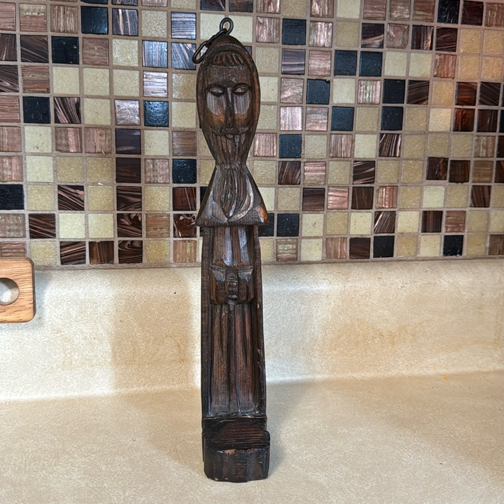 Vintage hand crafted wooden sculpture with‎ hanger